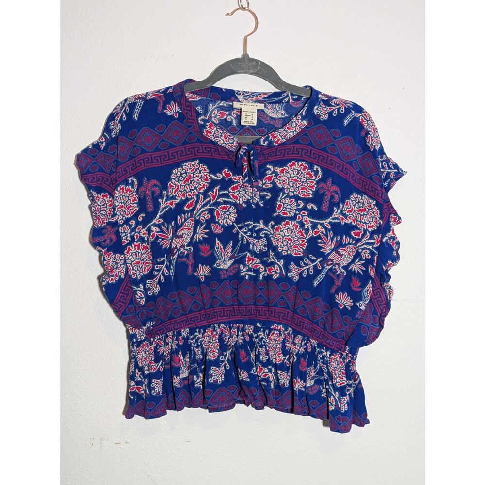 Ariat Women's Cortez Blue and Hot Pink Short Sleeve Top Size M